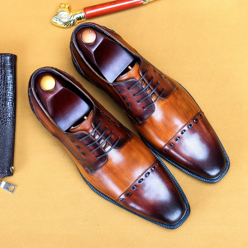 

Italy Handmade Men Dress Shoes Polished Designer Handamde Brogues Dress Carved Suit Genuine Leather Brown British Wedding Shoes