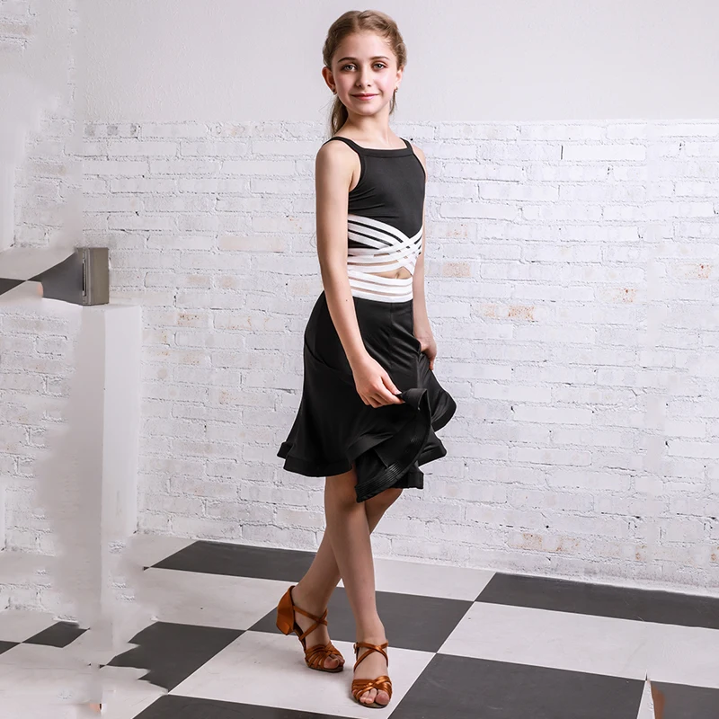 Детское платье для латинских танцев костюмы практика подтяжки одежды с топом и