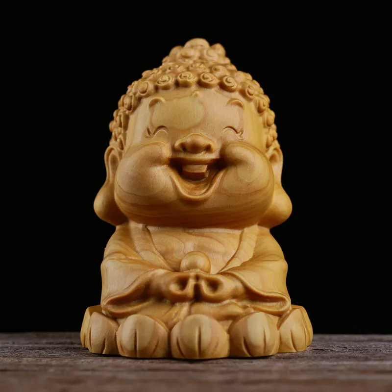Креативные милые фигурки Будды маленький мастер Maitreya Bodhisattva резьба по дереву
