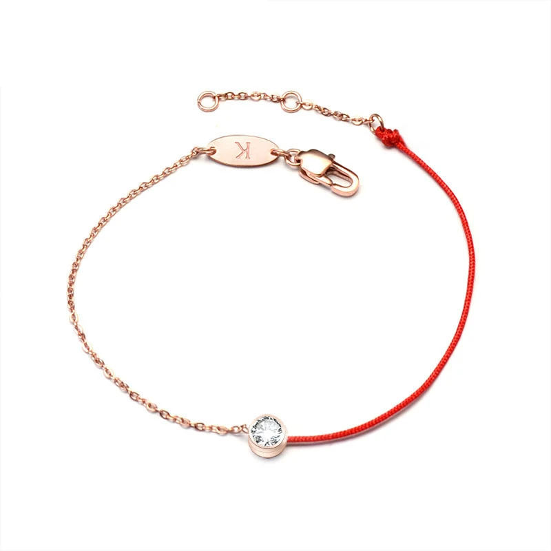 

Rose gold Chain Stainless Steel Jewelry Lucky Red Rope Belt Drill Chain Fashion Bracelet For Women 2021 Trend Jewlery