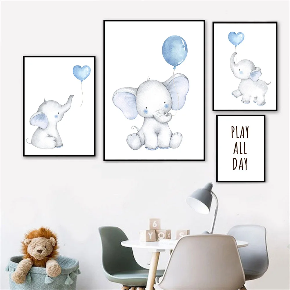Синий воздушный шар слон искусство на стене печать холсте цитата картина