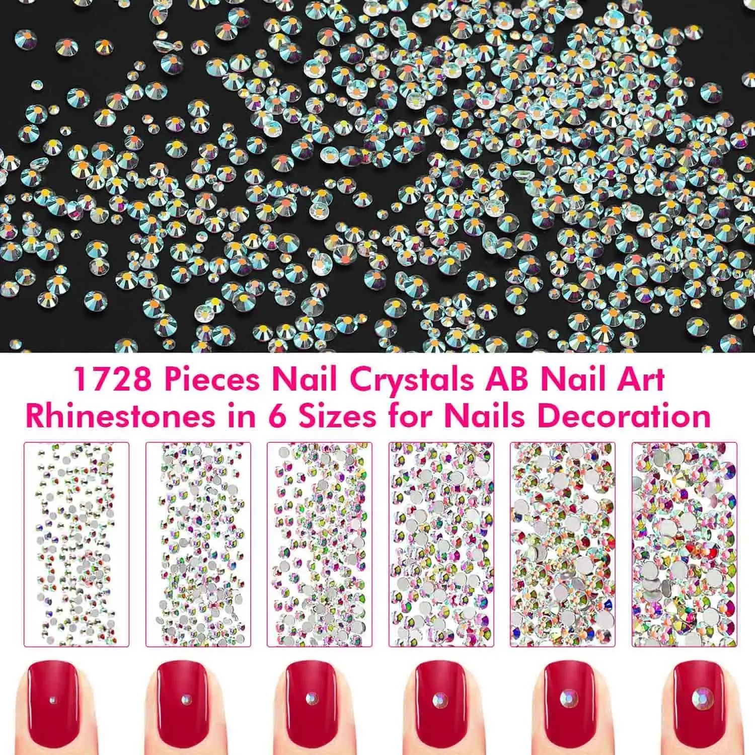 

1780 Pieces Flat Back Gems Round Glass Crystal AB Rhinestones Multicolor 6 Sizes for Crafts Nail Face Art Clothes Shoes Bags DIY