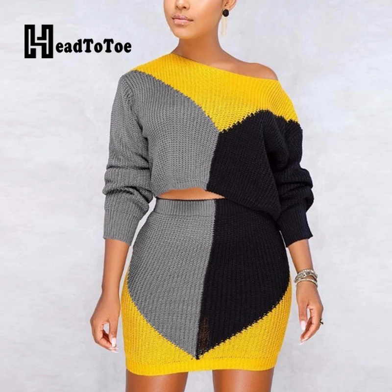 Женский трикотажный свитер с открытыми плечами и длинным рукавом комплект из