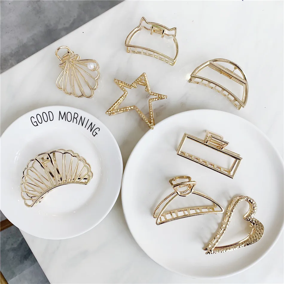 Зажим для волос женщин и девочек металлический зажим в форме краба золотистого