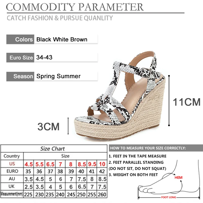 Женские пляжные босоножки на танкетке BYQDY летние туфли со змеиным принтом