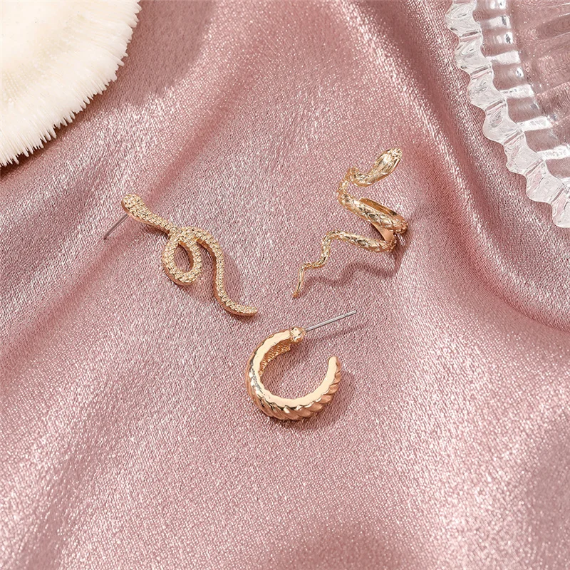 

3pcs/set Vintage Gold Silver Color Snake Clip Earrings Ear Cuffs for Women Men Piercing Jewelry Fashion 2021