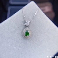 fine jewelry 925 sterling silver inlay with natural gemstone womens popular trendy water drop diopside pendant necklace support