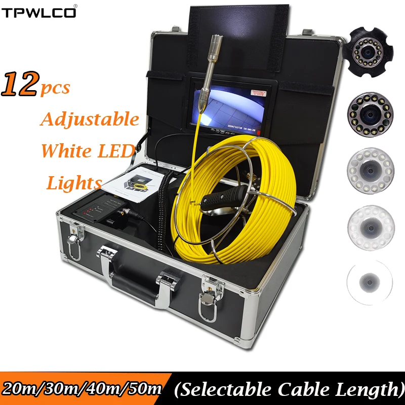 

20-50m High Quality Cable Pipe Drain Inspection Cleaner System 7inch Display With DVR Function Waterproof 23mm Video Camera Head