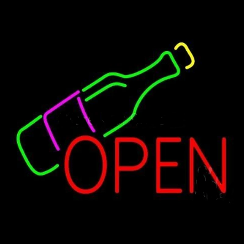 Открытая стеклянная бутылка для вина неоновая вывеска Настоящая трубка ручной