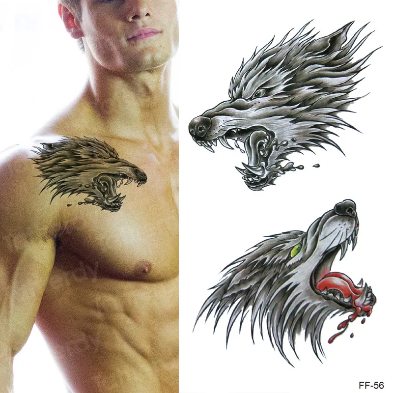 Tigrish tebal Wolf Временные татуировки для мужчин и женщин на руку грудь поддельные