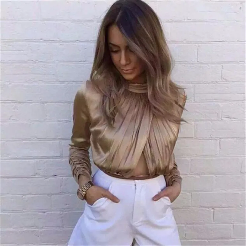 Женский комбинезон со складками yuqung блузка из искусственного шелка и атласа с