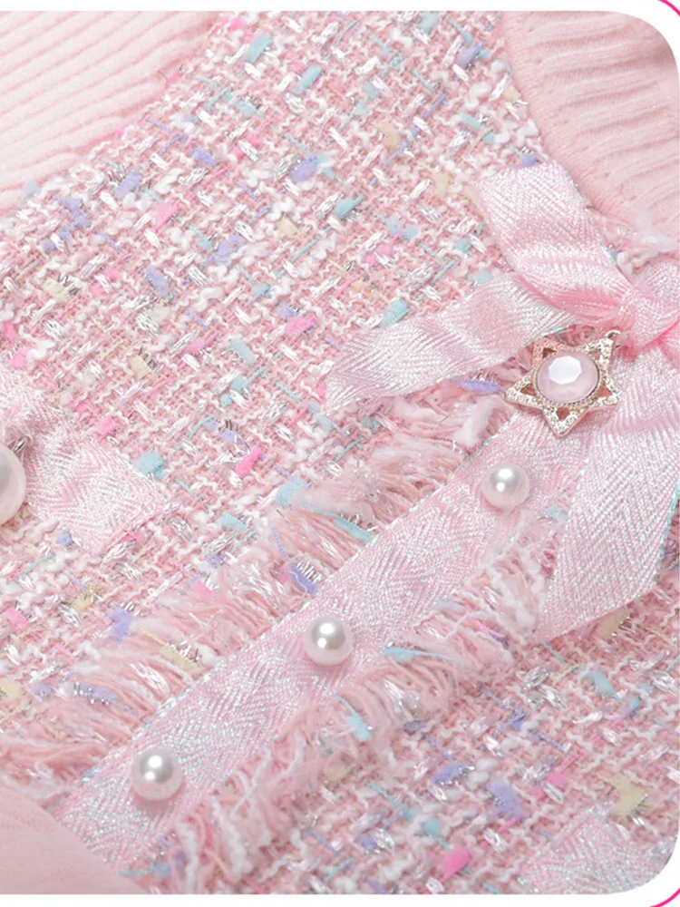 

Girls' Dresses New Autumn and Winter Thick Pink Mesh, Big Children's Stand-Up Collar Petal Sleeves Princess Cake Dress Fashion