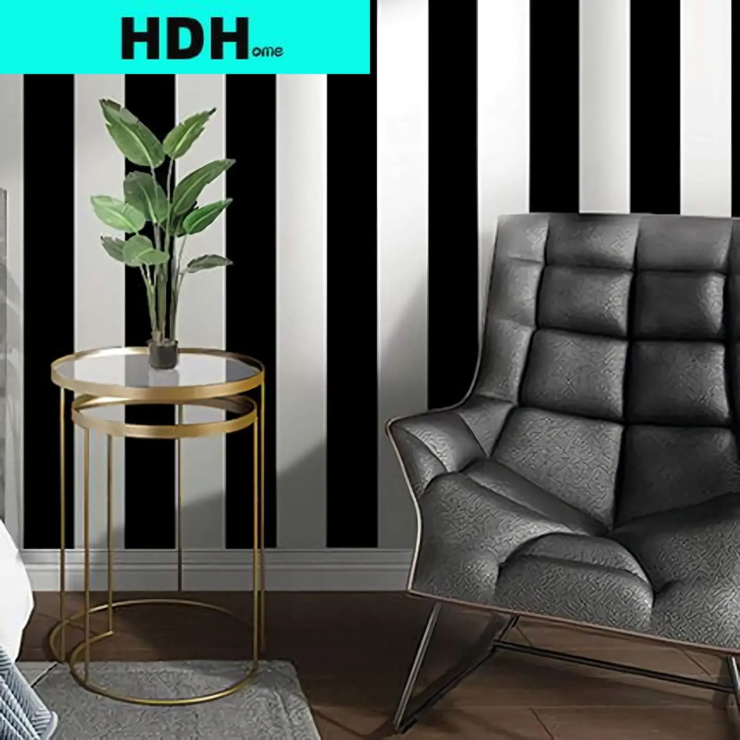 Настенная бумага в черно-белую полоску самоклеящаяся со съемными контактами