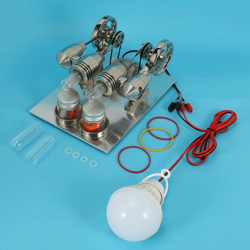 

Double Cylinder Stirling Engine Model Educational Science Experiment Toy Gift Science Electricity Generator Kit