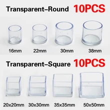 10Pcs Transparent Table And Chair Leg PVC Round And Square Caps Foot Cover Non-slip Furniture Floor Protector Pads Home Decor