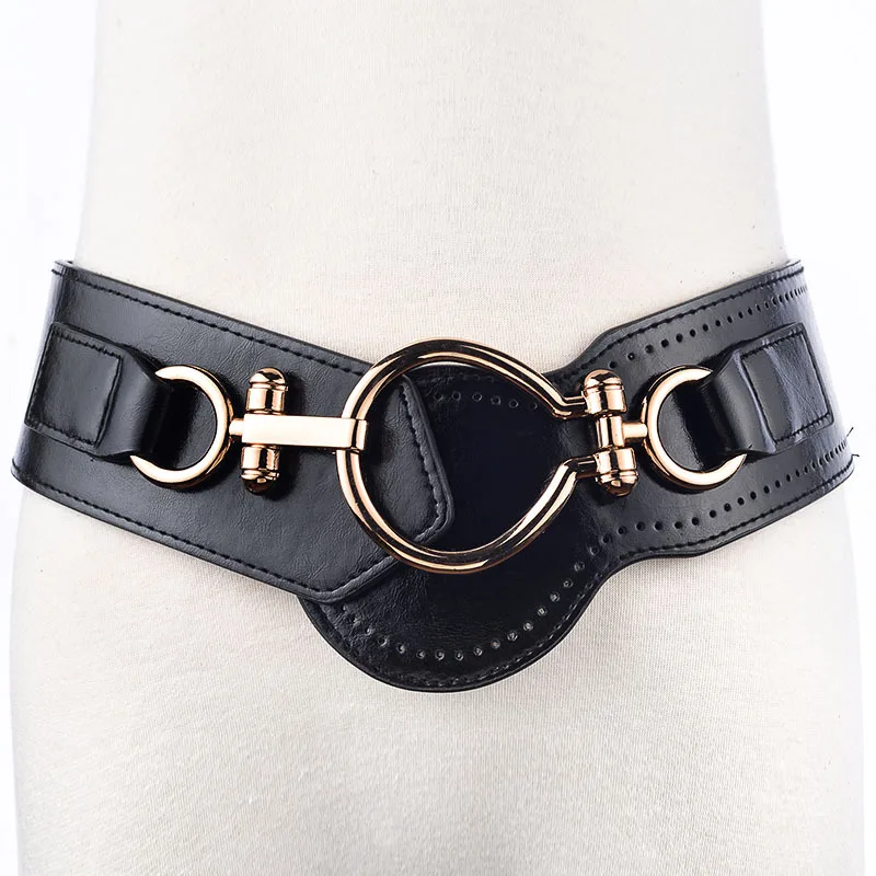 Женский кожаный ремень широкий пояс из зернистой ткани с пряжкой для платья