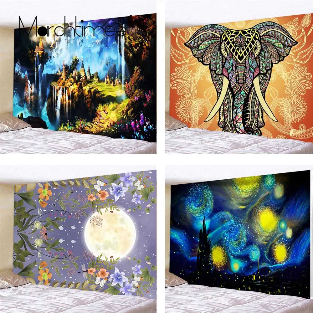 

Psychedelic elephant wall hanging tapestry starry sky Moon yoga throw beach throw carpet hippie home decor bedspread Tapestries