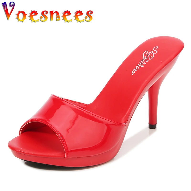 

Voesnees 2021 New Summer Slipper Fine Heel 9cm 13cm Slipper Waterproof Slides Sandal Platform Sexy Pumps for Female Party Shoes