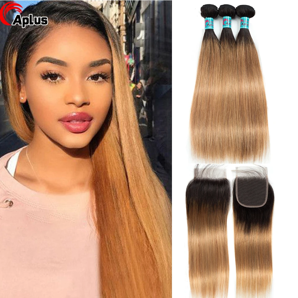 Бразильские пряди волос омбре с застежкой прямой пучок 4*4 кружевной Remy