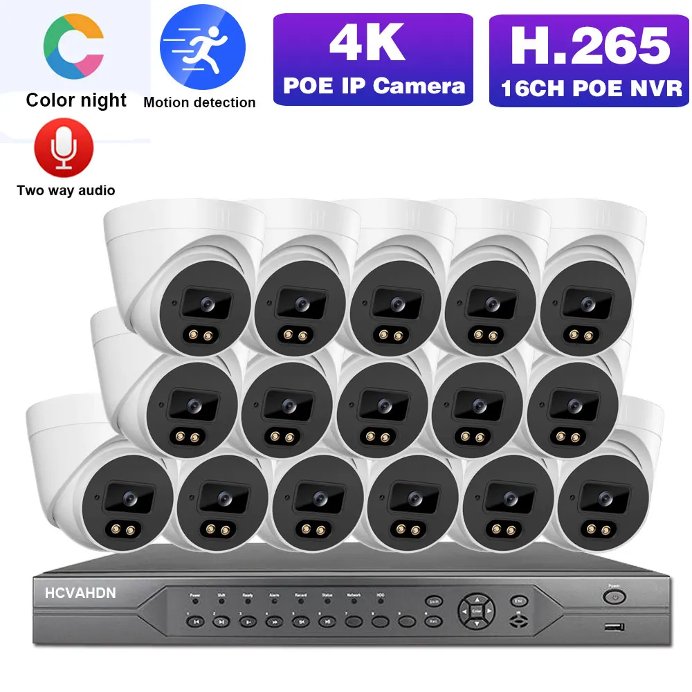

16CH 8MP POE Dome Camera System Set 4K POE NVR Kit Color Night Vision CCTV Camera Kit Indoor H.265 Video Surveillance System Set