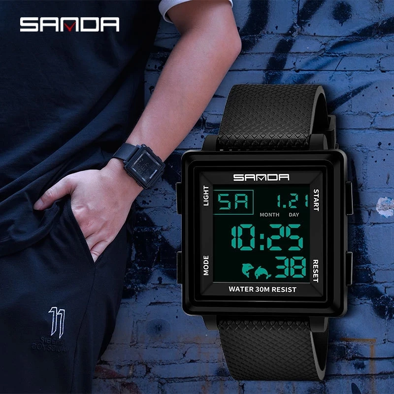 Часы наручные SANDA мужские спортивные цифровые брендовые Роскошные светодиодные