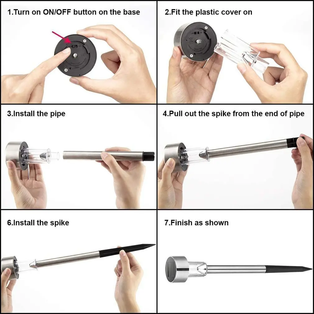 

10PCS Outdoor Landscape Solar Stainless Steel Lawn Night Light Stainless Steel Small Tube Light Warm Color