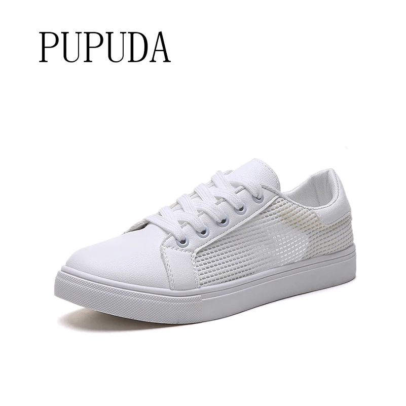 

PUPUDA White Sneakers Summer Mesh Lightweight Casual Sneakers Shoes Women Breathable Canvas Sport Sneakers Comfortable Women