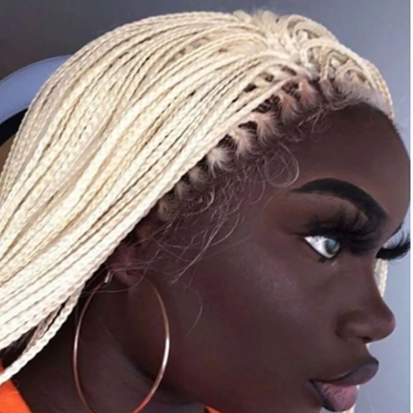 

613 Honey Blonde Braided Synthetic 13*4Lace Front Wig for Women Free Parting Black Ponytail Crochet Braid Hair New Style Fashion