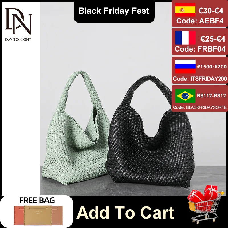 

DN Women's Shoulder Bag Ladies Underarm Large Capacity Tote Bags Soft PU Leather Woven Handbag New Fashion Trend Composite Purse