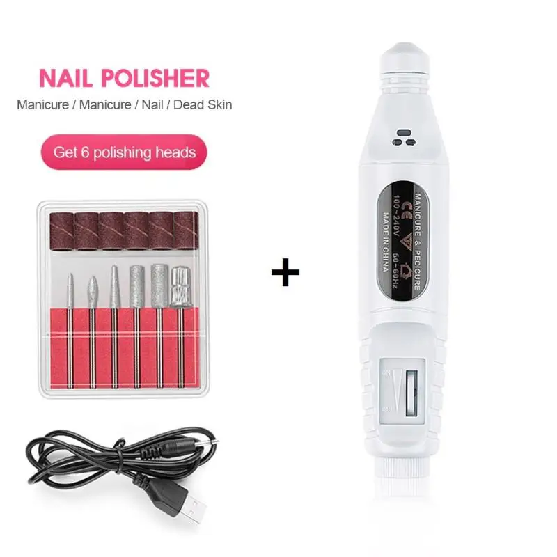 

1Set Electric Nail Drill Machine Kit USB Charging Manicure Machine Pedicure 6 Bits Sanding Buffer Nail File Nail Art Pen TSLM1