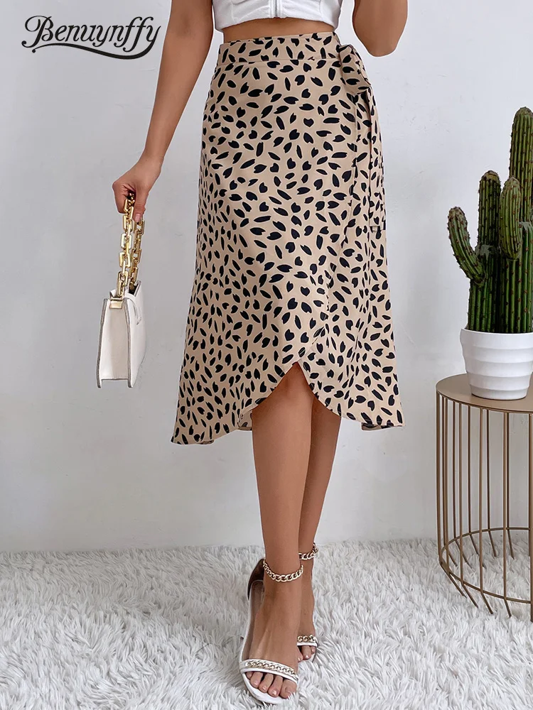 Benuynffy Бохо женская повседневная юбка с запахом на боковой шнуровке Элегантная