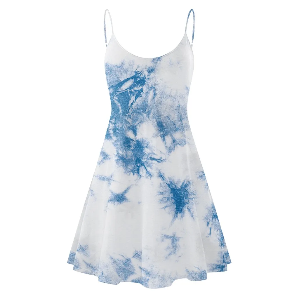 

Irregular Collar Printing Sleeveless Sling Dresses Sweet Summer Holiday Vocation Beach Loose Ladies Casual Dress Elbise