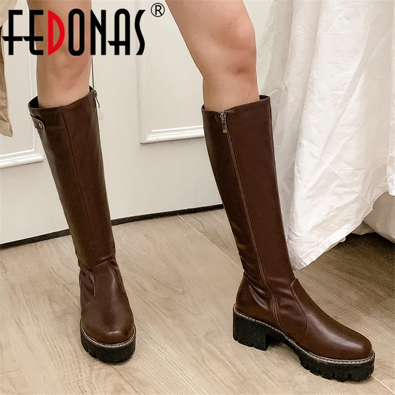 FEDONAS/качественные женские сапоги для верховой езды из синтетической кожи теплые