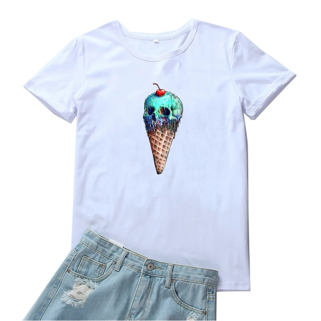 

Skull Ice Cream Graphic Tees Women Funny Harajuku Pattern Women T Shirts Fashion Print Women Tshirt Loose Tide Mujer Camisetas