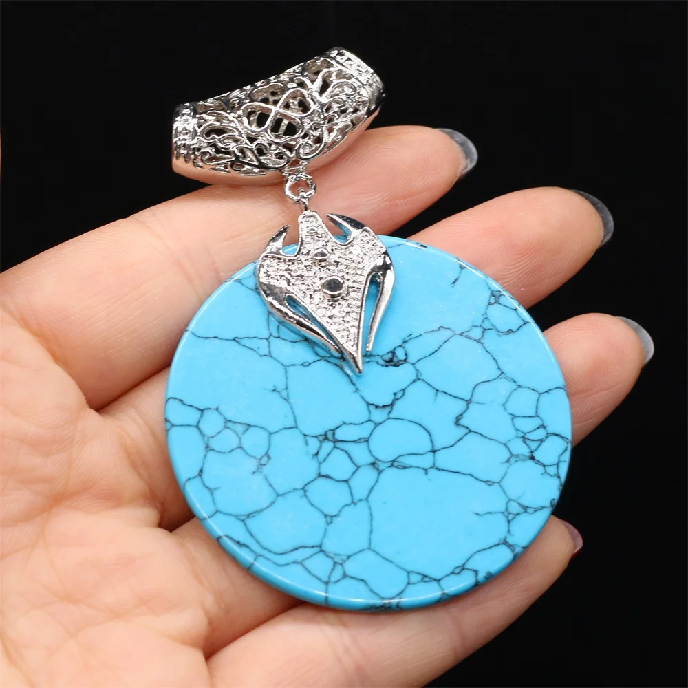 

Natural Stone Round Blue Turquoises Charm Pendant for Jewelry Making DIY Nacklace Earring Accessories Women Gift Size 50x70mm