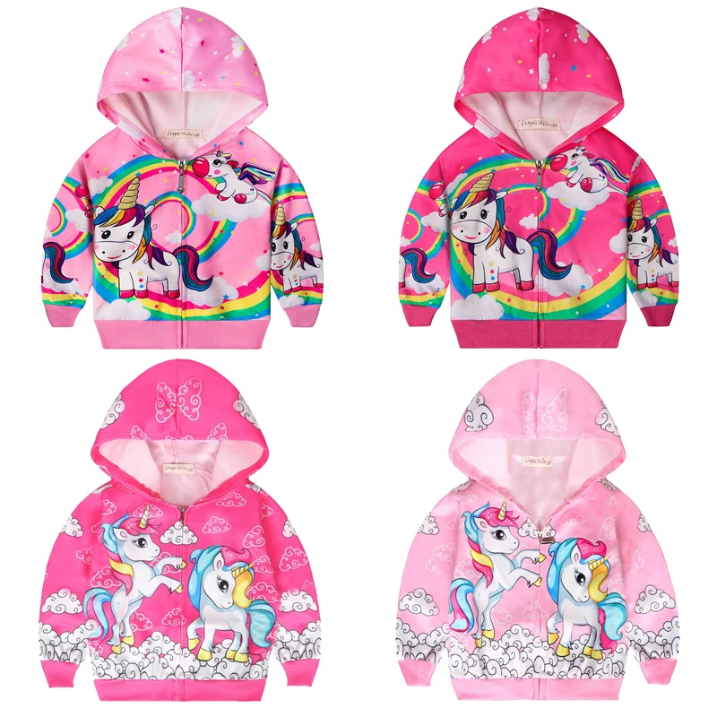 

Cute Unicorn Spring Autumn Girls Jacket Cartoon Fashion Hooded Zipper Little Princess Christmas Coat 3-8 Years Old Kids Clothes