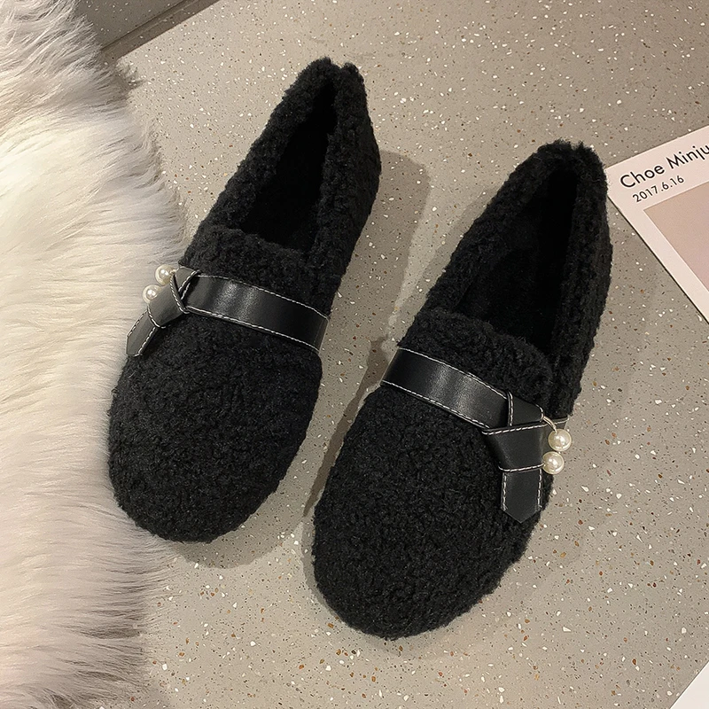 

Hairy Shoes Women Winter Wear 2021 Autumn and Winter New Net Red Flat Lamb Hair Plus Fluffy Beanie Shoes Women's Shoes
