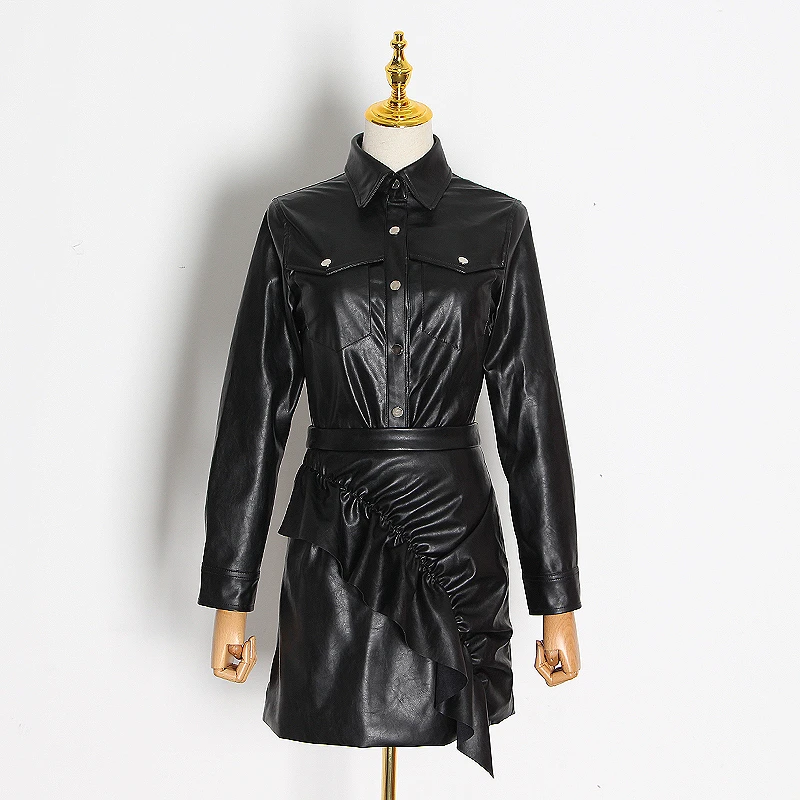 TWOTWINSTYLE из искусственной кожи Комплект двух предметов для женщин воротник с