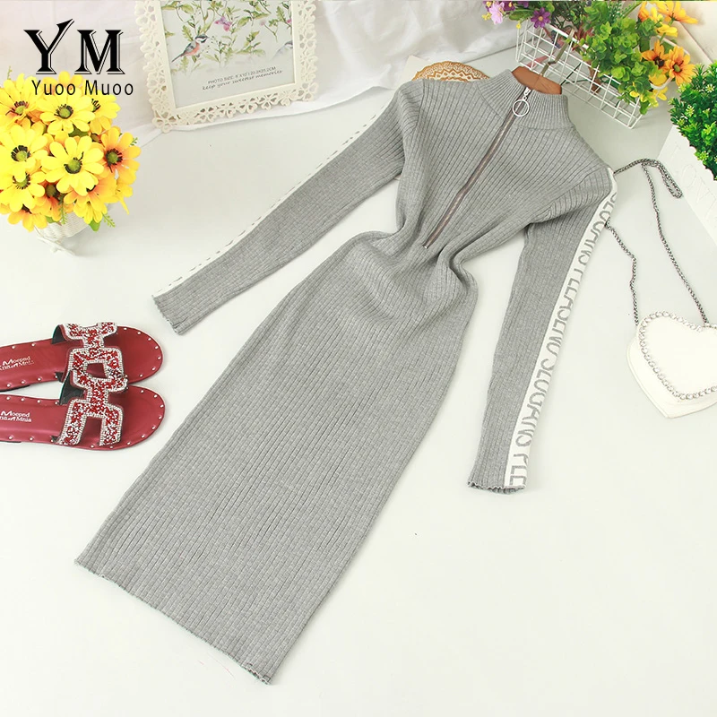 YuooMuoo шикарное Ins трикотажное облегающее платье с длинными рукавами и надписью 2019