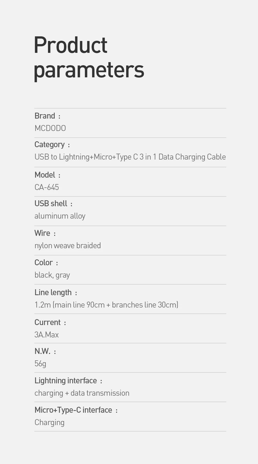Mcdodo USB кабель 3 в 1 быстрая зарядка 3A для мобильного телефона Micro usb type C кабель зарядного устройства для iPhone XR XS Max X huawei шнур для передачи данных
