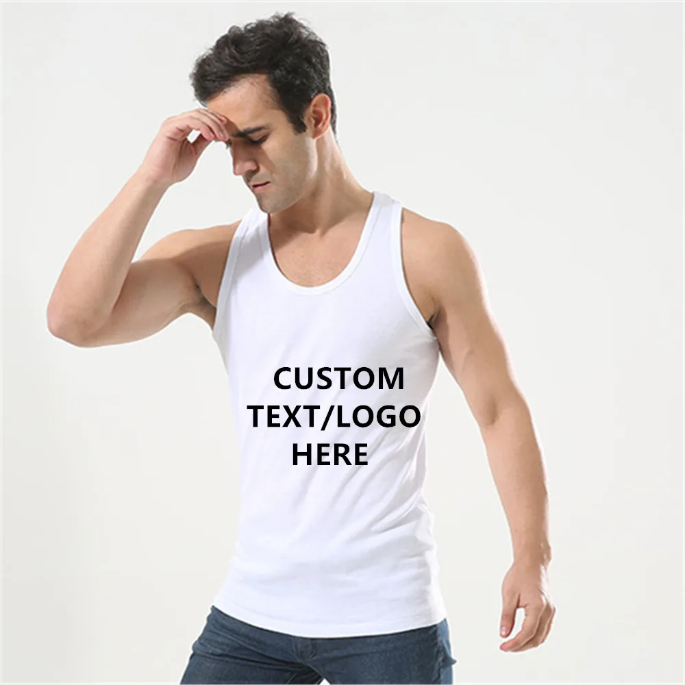 

Custom T-Shirt 100% Cotton Mens Sleeveless Tank Top Solid Muscle Vest Undershirts O-neck Gymclothing Tees Personalized Whorl Top