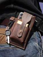 2 color sports running outdoor sports cell phone leather waist bag for 2 phone men multi function key pen belt bag