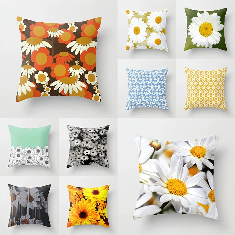 

Daisy Pattern Cushion Cover Car Sofa Decor Pillow Cover Home Supplies Decorate Peach Skin Pillow Case Funda Cojín Cojines
