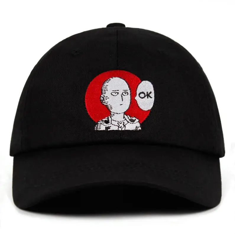ONE PUNCH-MAN, шляпа для папы, хлопок, бейсболка, аниме веер, вышивка, забавные шапки для мужчин и женщин, ok Man One Punch Man, Snapback - Цвет: Розово-красный