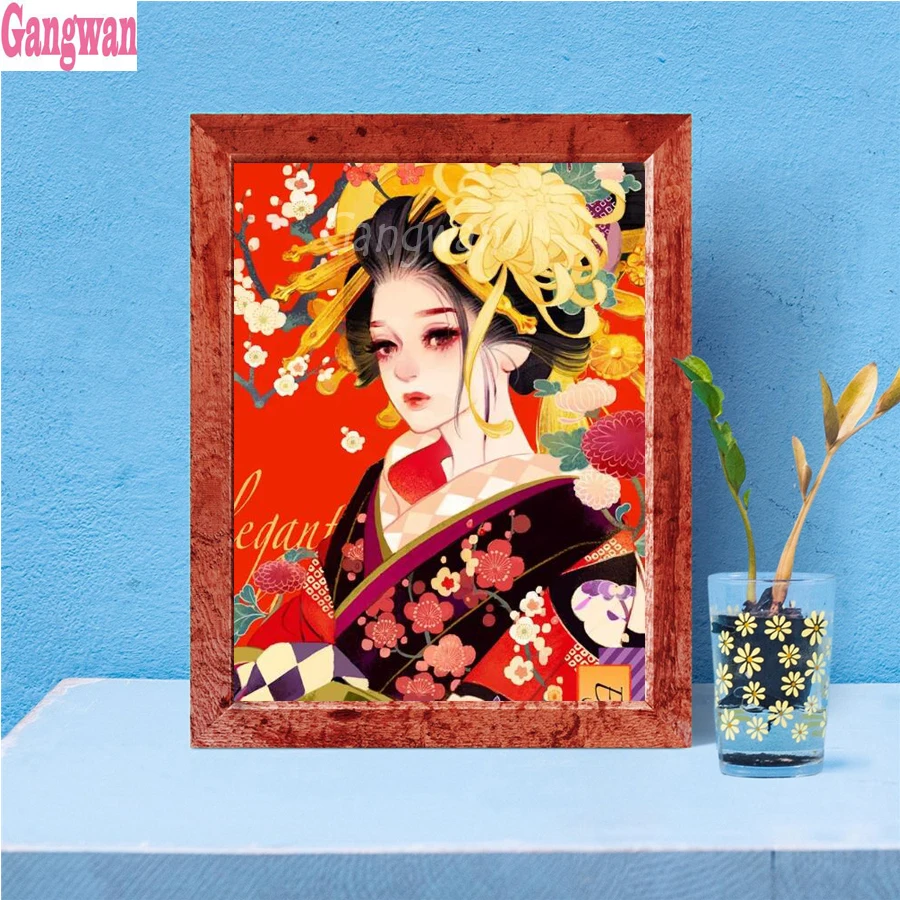 Алмазная живопись Полная площадь/Круглый Алмаз японское кимоно женщина вышивка