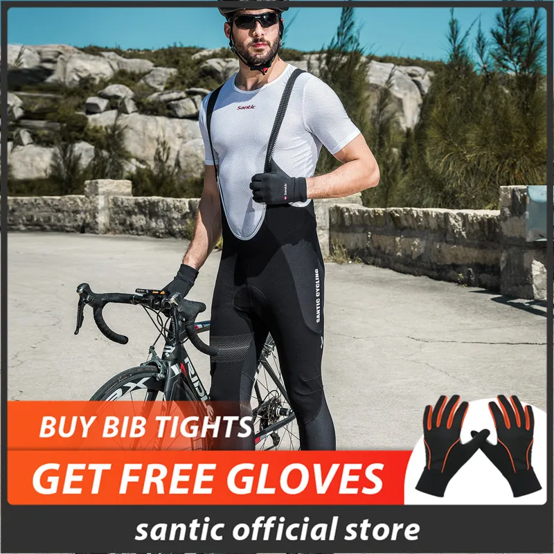 Santic MenCycling комбинезон 4D подкладка подушка зима MTB велосипед теплый Велоспорт нагрудник длинные штаны теплый флис M8C04104