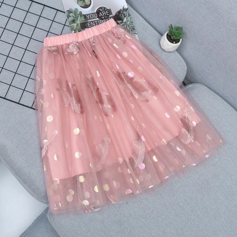 Rlyaeiz Toddler Teen Girl Skirts Children Clothes Girls Feather Mesh Tutu Puff Princess Skirt Kids Costume | Детская одежда и