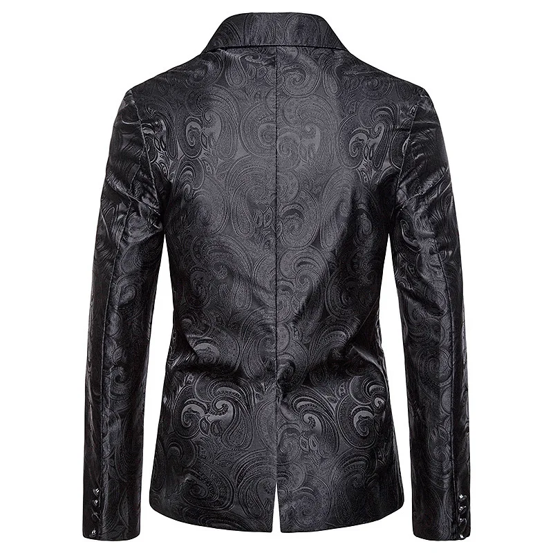 

Thin Tuxedo Blazer For Male Singer Costume Men Black 4 Colors Jacquard Blazers Vintage Pattern Male Business Office Casual Coat