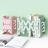 adjustable book stand metal retractable bookends for shelves book support rack bookshelf with pen holder office desk organizer