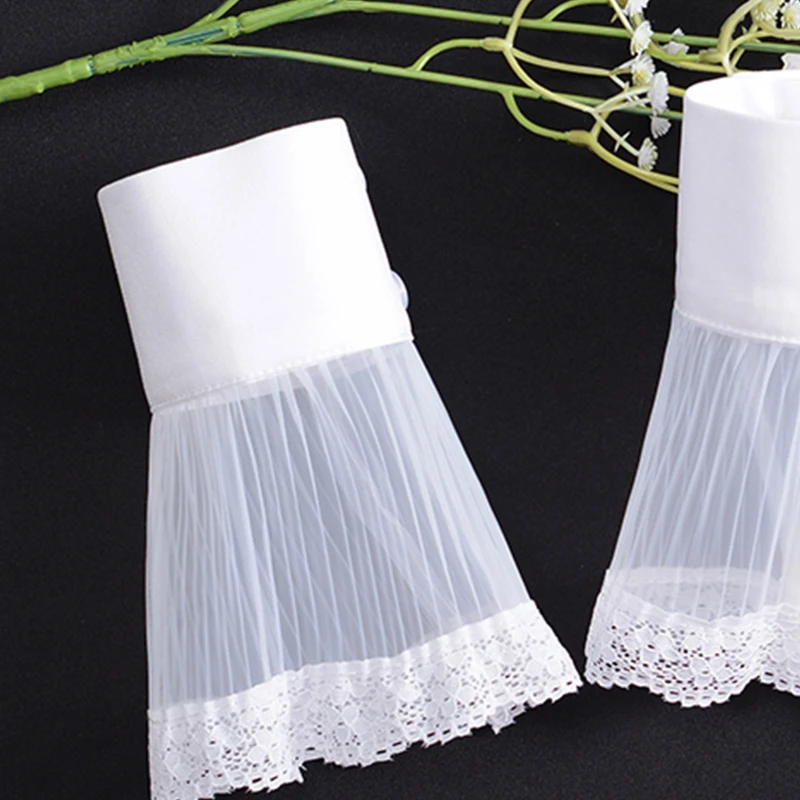 

Women Organza Wrinkled Layered Horn Cuffs Ruffled Lace Detachable Fake Sleeves 85WB